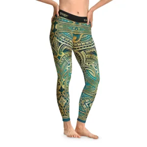 Turquoise Leggings Polynesian Art Leggings Women Sports Wear Spandex Leggings Women Aqua Lounge Wear | 100530