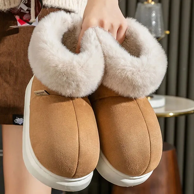 Warm Cozy Plush Fluffy Fur Slip-on Suede Snow Boots