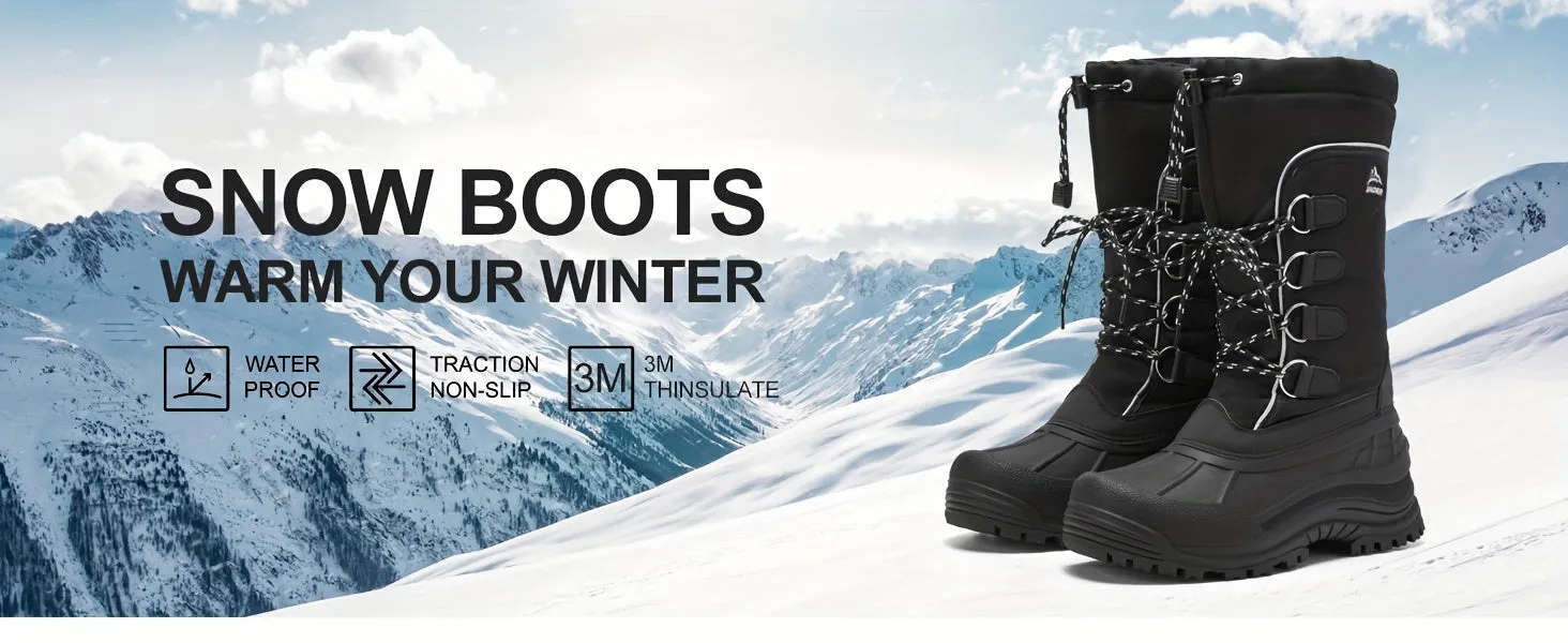 WarmthMaster Men's Insulated Snow Boots - Waterproof, Breathable, Thermal Insulation, Slip-Resistant, Comfortable Fit - Ideal for Outdoor Activities, Winter Sports, and Cold Weather Conditions