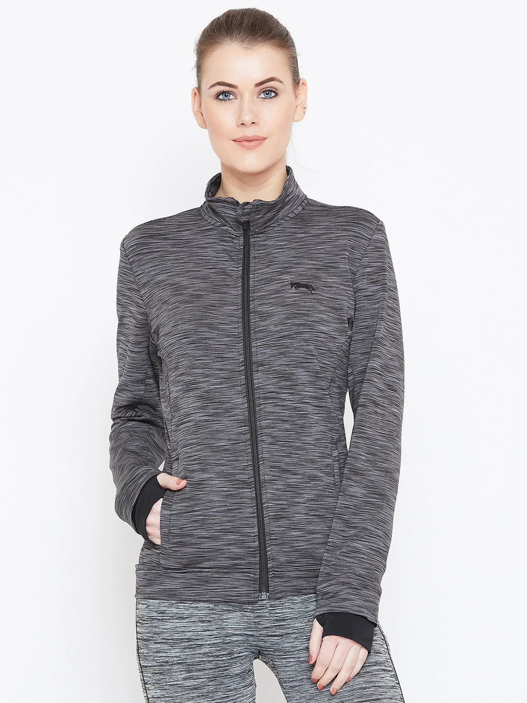 Women Black Solid Sporty Jacket