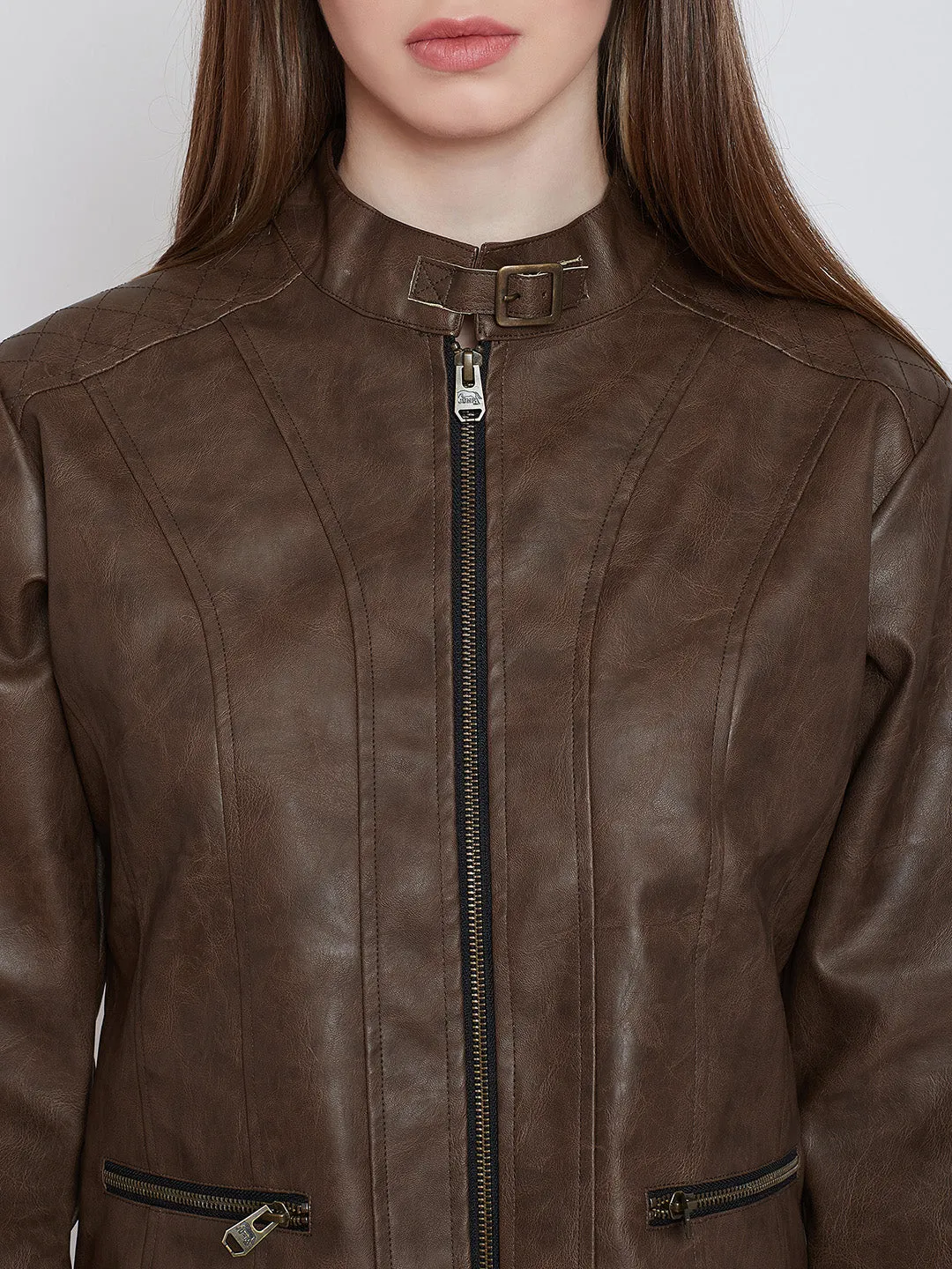 Women Casual Brown Leather Jacket