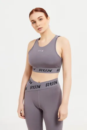 Women Charcoal Sports Bra With Tape Detaling