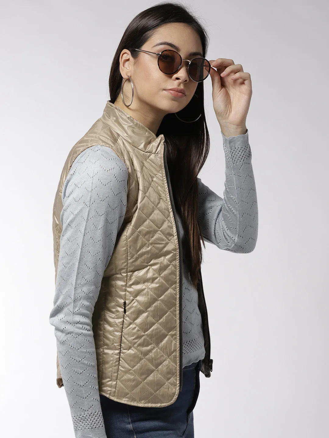 Women Sleeveless Beige Jacket