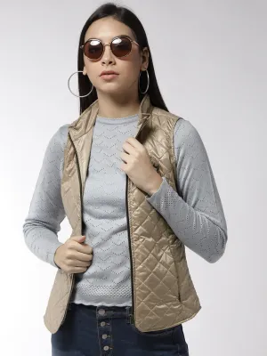 Women Sleeveless Beige Jacket