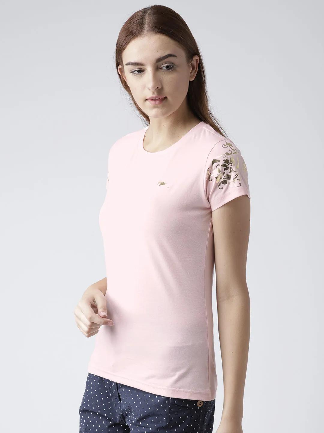 Women Solid Pink T-Shirt