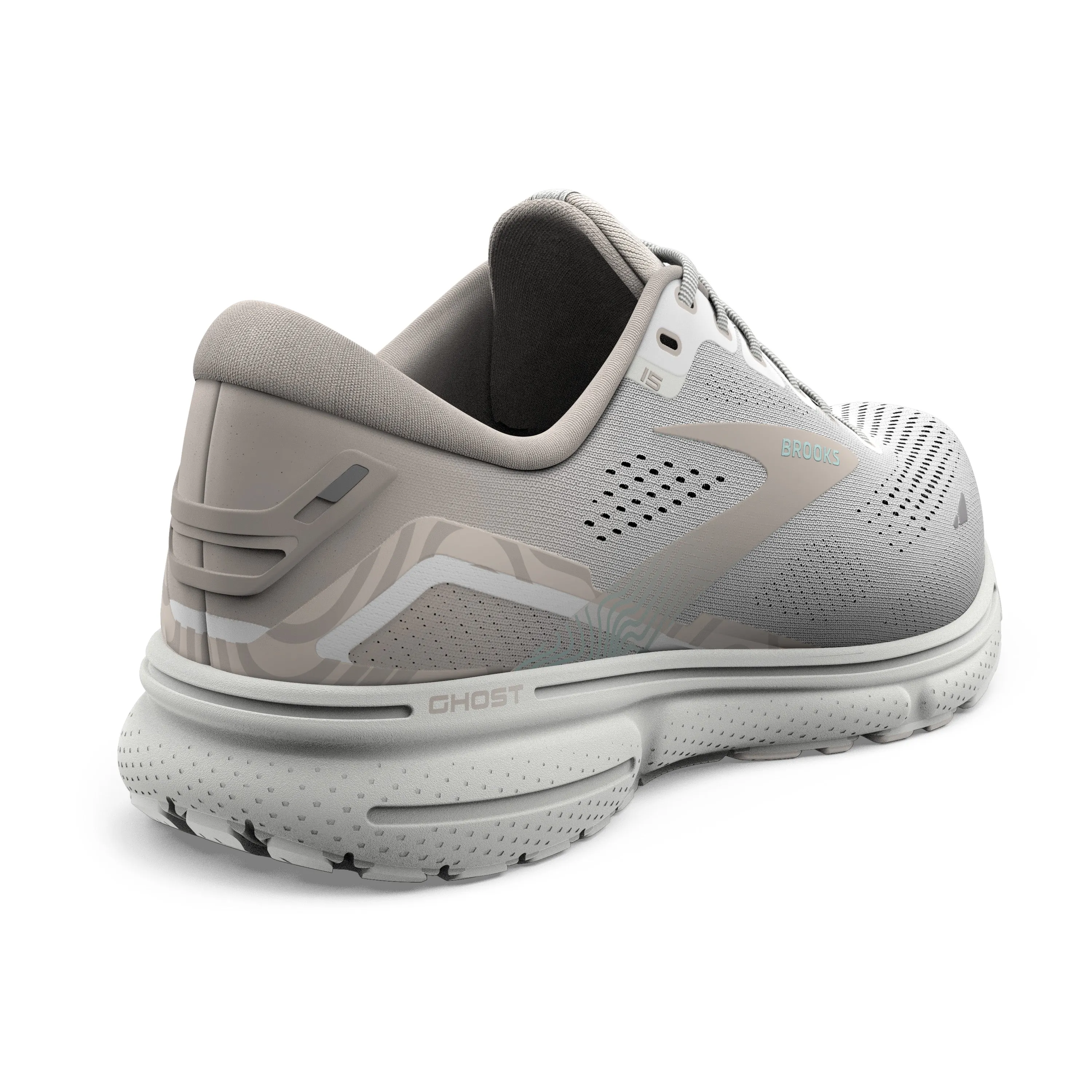 Women's Brooks Ghost 15 1203801B189 Color: White/ Crystal Grey/ Glass