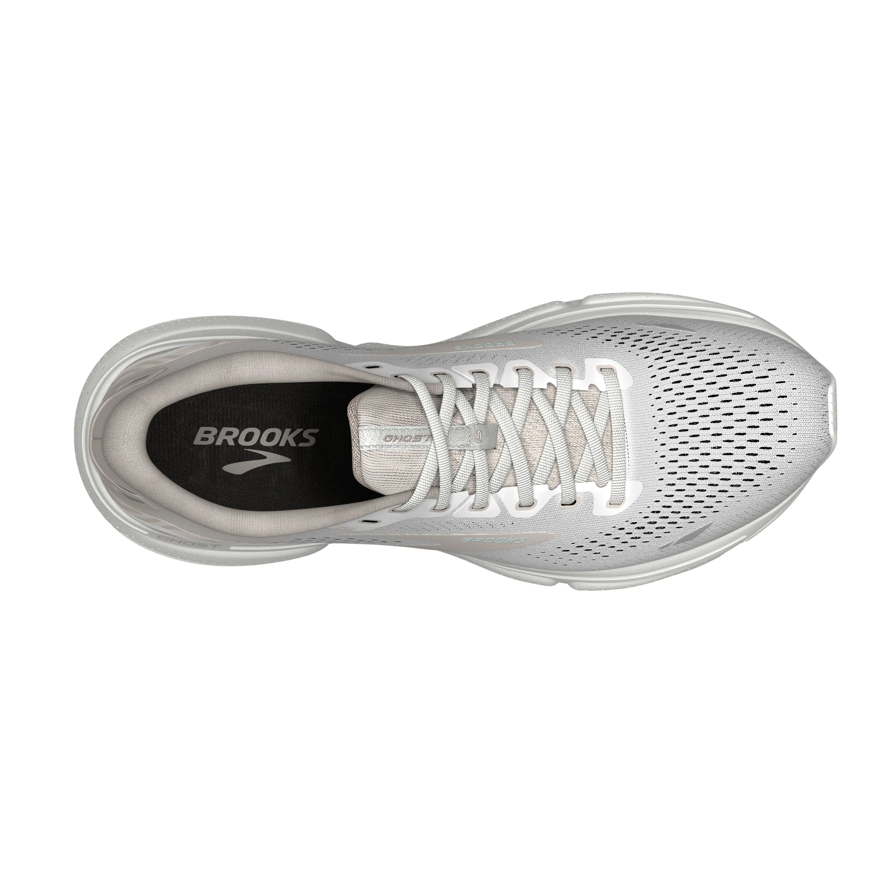 Women's Brooks Ghost 15 1203801B189 Color: White/ Crystal Grey/ Glass