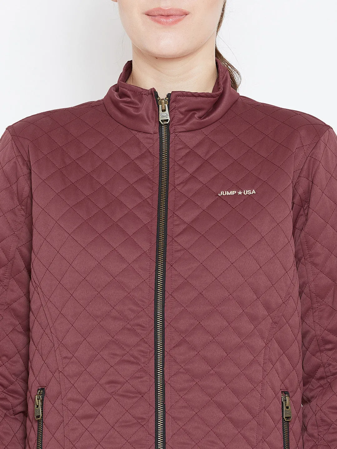 Womens Solid Wine Quilted Jacket